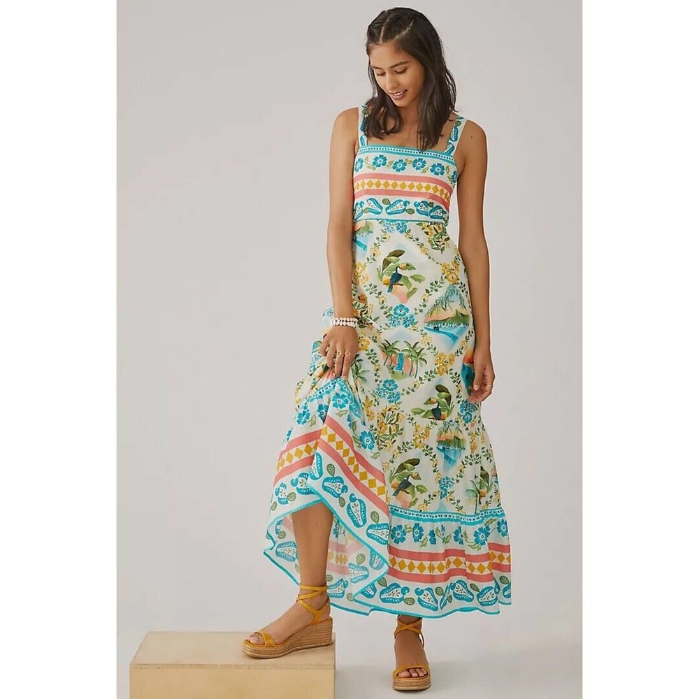 nwt ANTHROPOLOGIE X FARM RIO sz XS Printed Sleeveless Maxi Dress